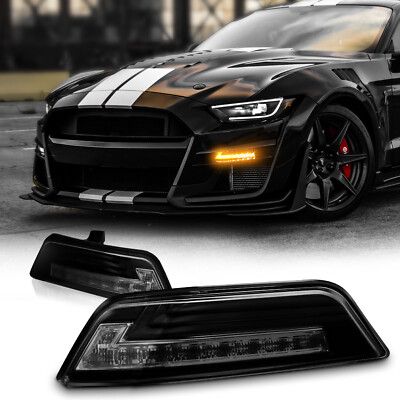 Front LED Turn Signal Pair For 15-17 Ford Mustang 6th Gen S550 Smoked Sequential
