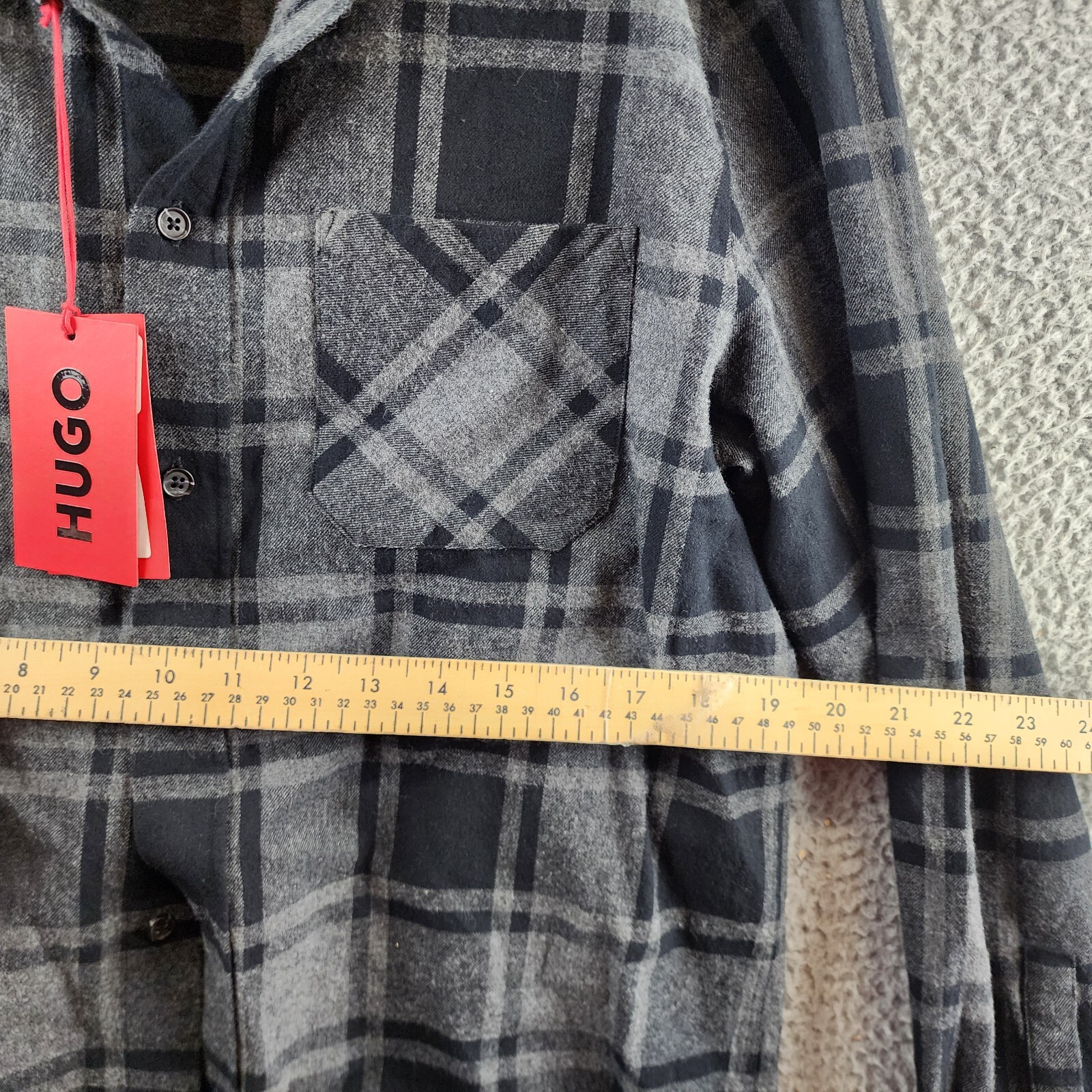 HUGO Straight Fit Ermann Long Sleeve Button Down Shirt Men M Gray Button Closure - Picture 11 of 14