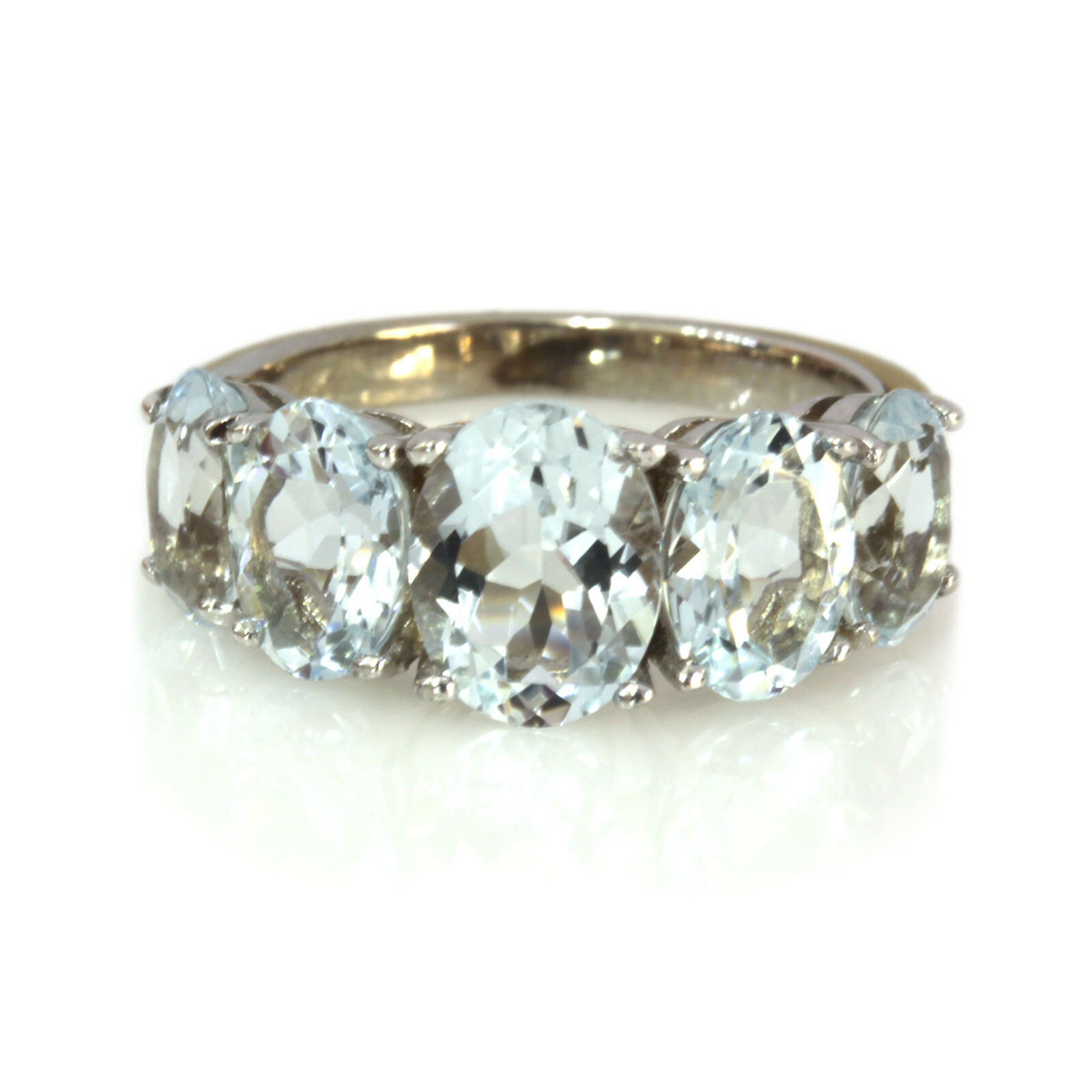 Pre-owned Jewelry By Arsa 3 Ctw Natural Blue Aquamarine Solid 14k Yellow Gold Five Stone Graduated Ring
