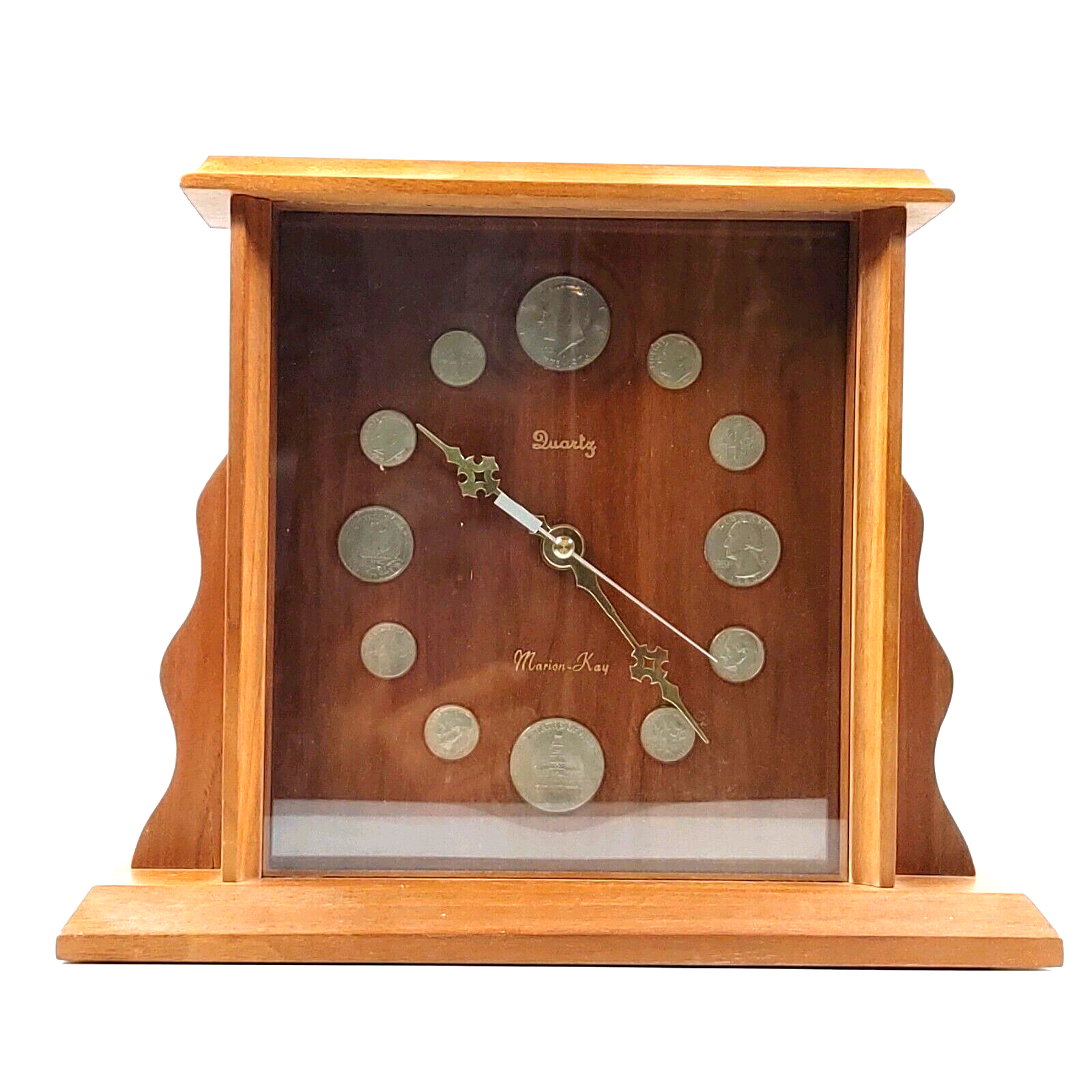 Vintage Marion Kay Wood Quartz Mantle Clock w/1776-1976 1980 Dated