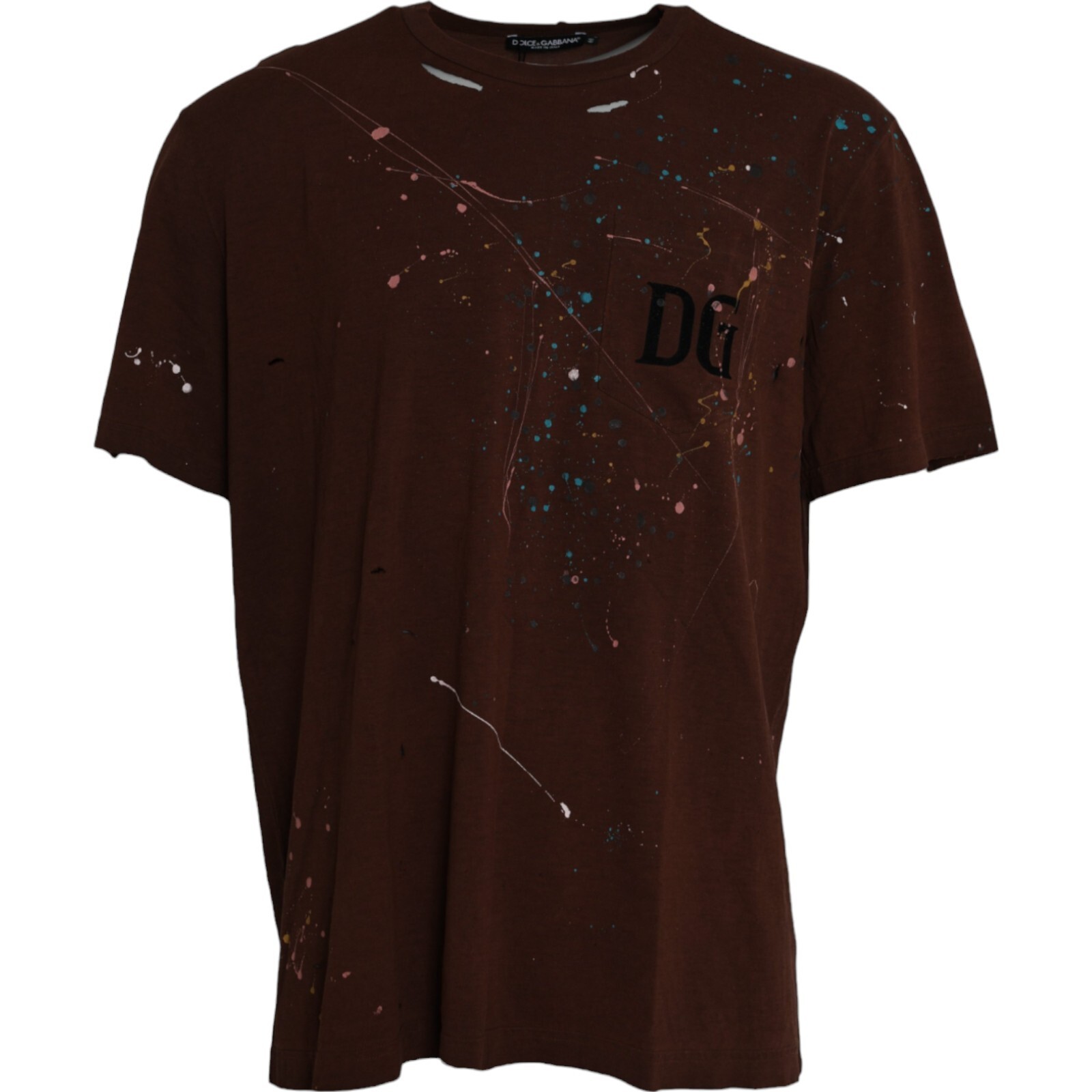 6万取引突破★UPS速達便！【DOLCE & GABBANA】G8RL2T Tシャツ DOLCE & GABBANA T-shirt Brown Color Splash Cotton Crew Neck