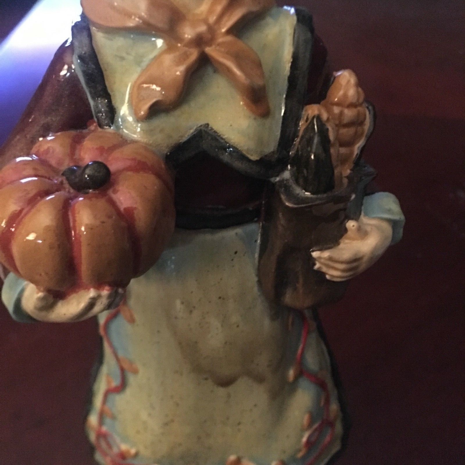 Vintage 'Pilgrim Lady w/ Garden Bounty' Thanksgiving Ceramic Figurine 8.5” Tall