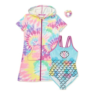 3 PC Saint Eve Girls One Piece Swimsuit Cover Up Bathing Suit Set Mermaid 4 5 6X