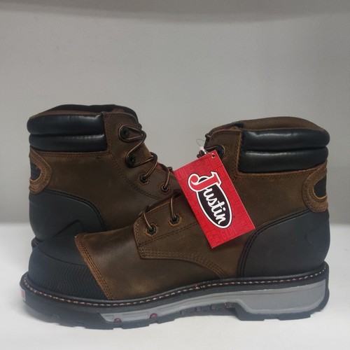Pre-owned Justin Boots Justin Warhawk 6" Comp Toe Work Boot Brown Mens Size 13ee