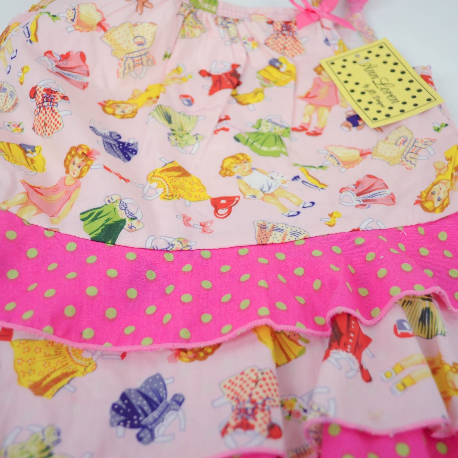 NEW Ann Loren Kids Girls Dress Sz 2/3 T Pink Paper Dolls Dress Up Print Ruffles