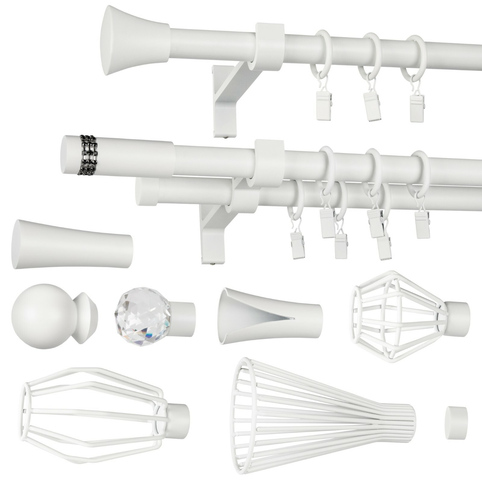 Gardinenstange Vorhangstange 19mm 1-läufig/2-läufig Weisse Matt Design Metall