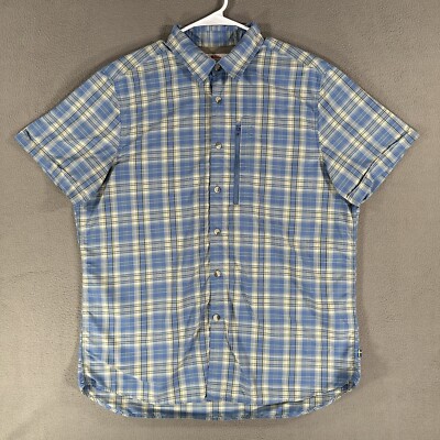 Fjallraven Shirt Mens Medium Blue Plaid Abisko Hike Shirt Button Up Vented 81533