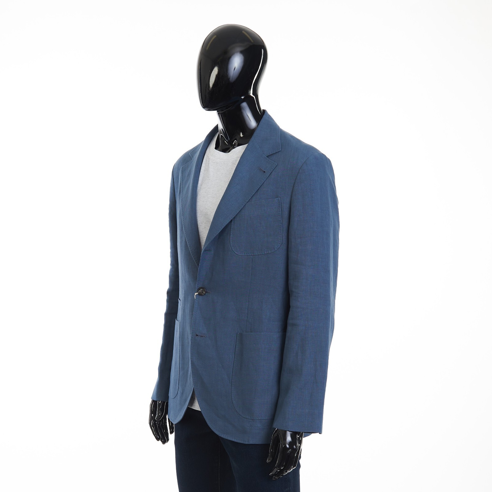 Pre-owned Brunello Cucinelli 3895$ Deconstructed Blazer Jacket Patch Pockets Indigo Linen In Blue