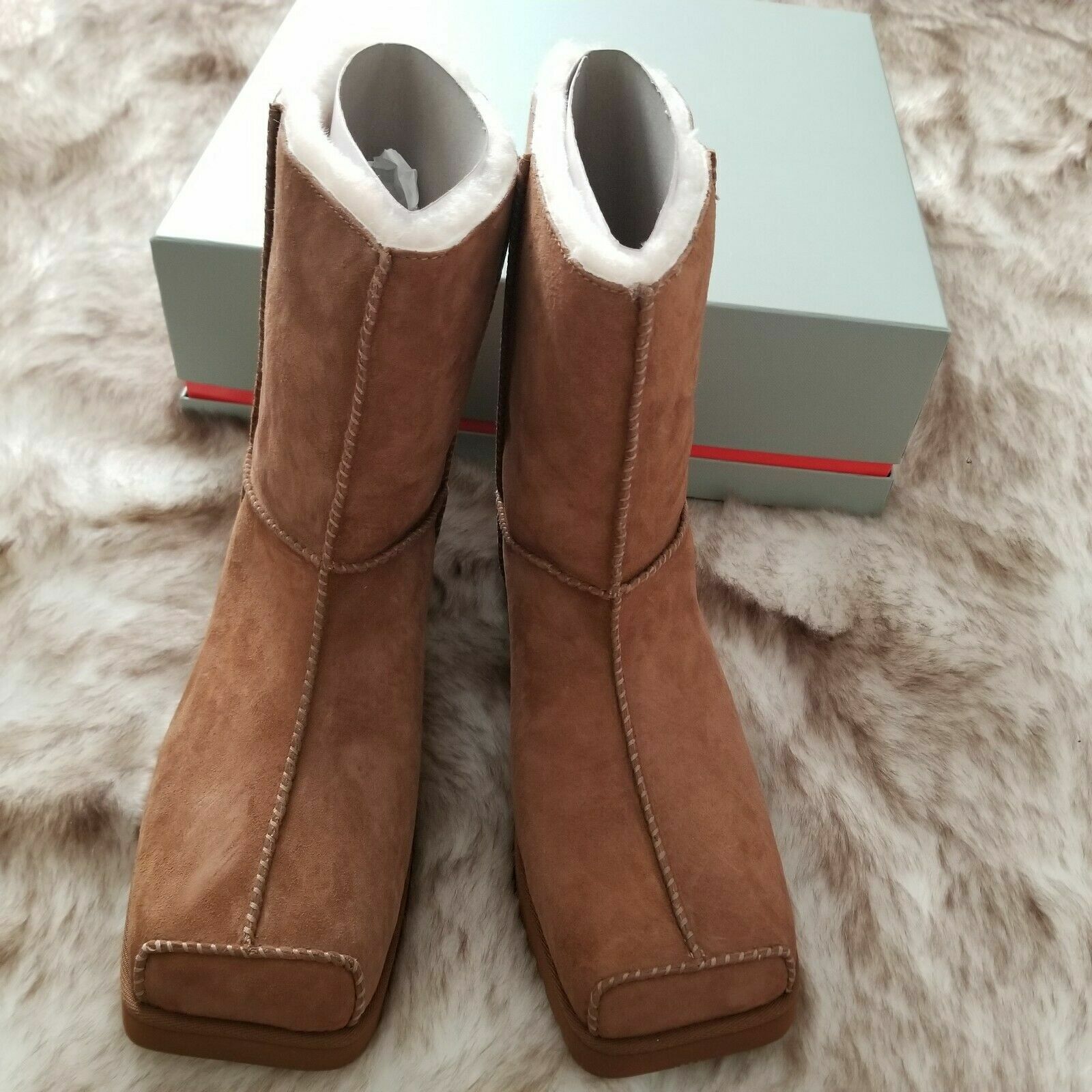 Pre-owned Ugg X Eckhaus Latta Men's Square Toe Shearling Boots Brown Select Size Msrp $525