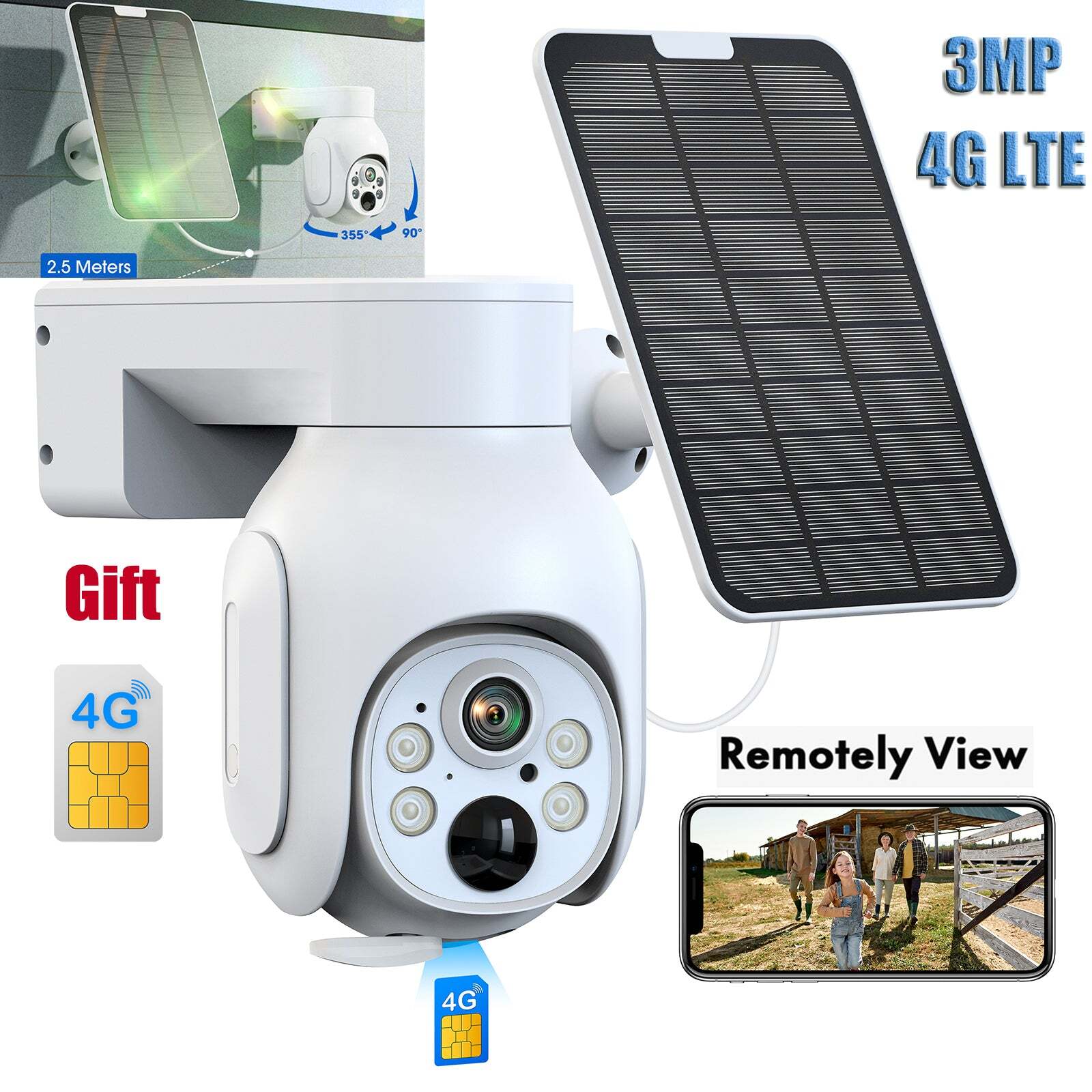 4G LTE Mobile Security Camera System Outdoor Wireless Solar Powered Pan/Tilt 3MP