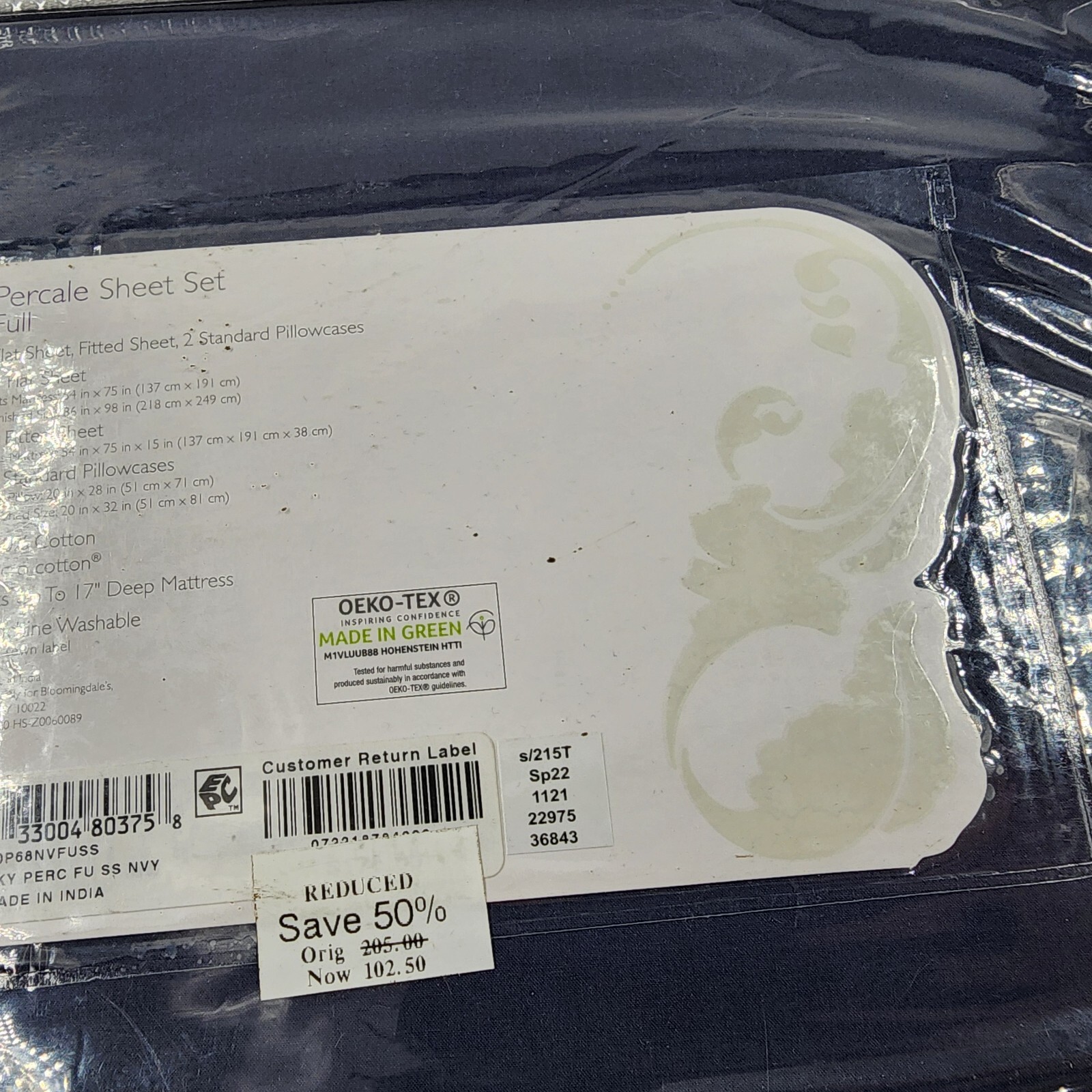 Sky Percale 4 Piece Full Sheet Set 54in x 75in Navy 2 Standard Pillowcases - Picture 11 of 12
