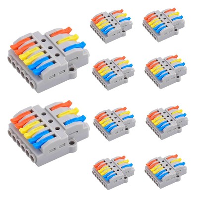 T- Shape Wire Connectors 3 Conductor Quick Separator 3 in 6 Out AWG #28-12 10Pcs