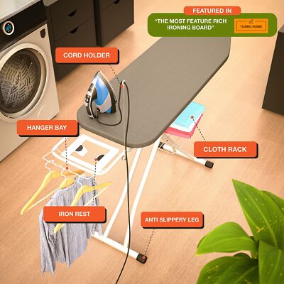 Xabitat Full Size Ironing Board 57" X 15" W/Wall Mount Hanger | Full Metal Co...