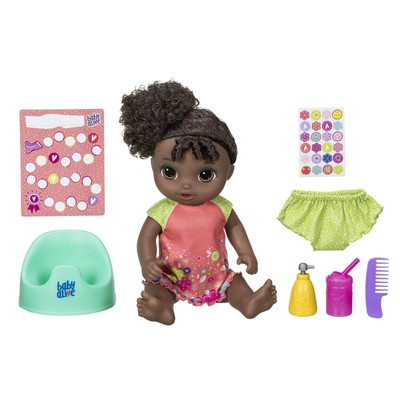 black baby doll with curly hair