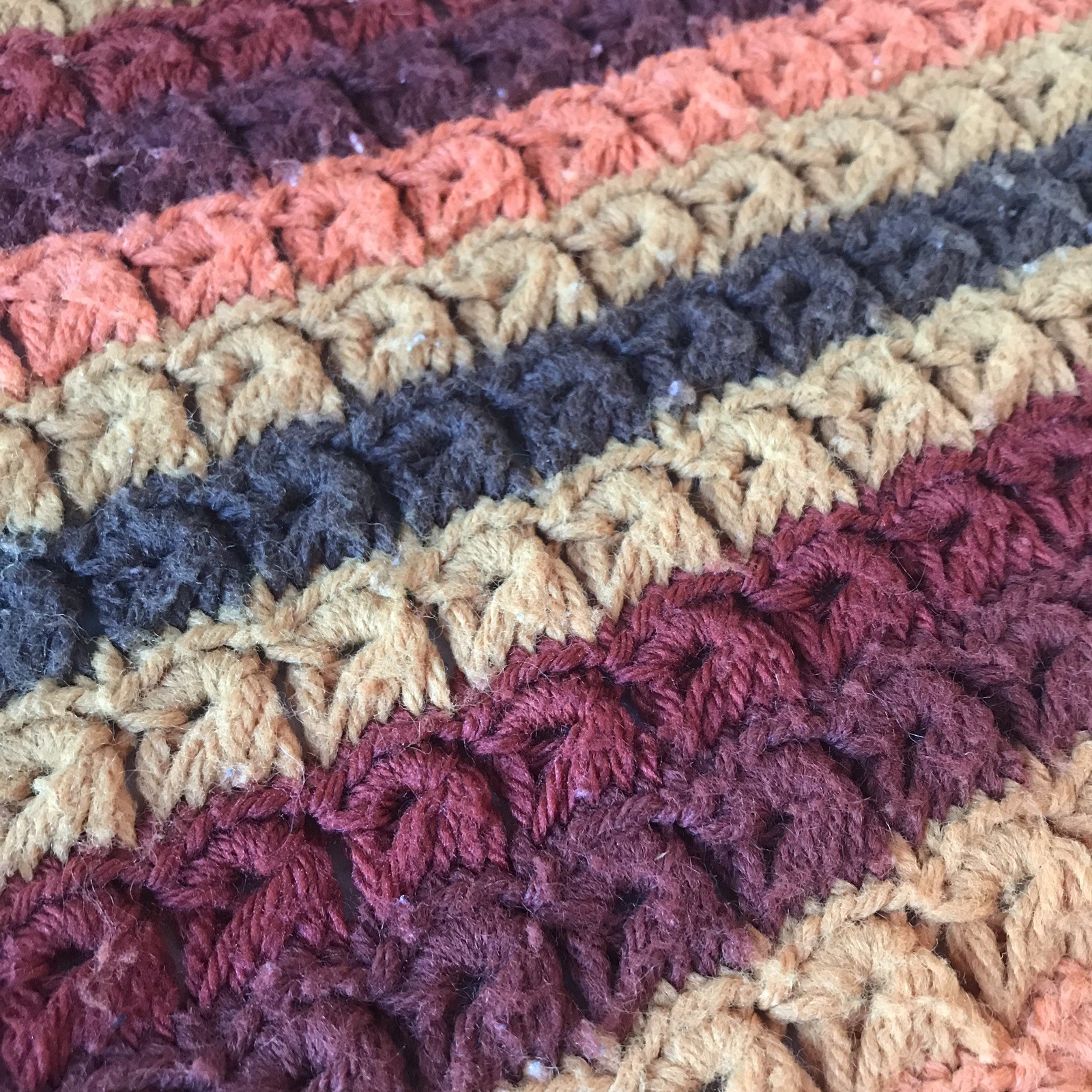 Vintage Hand Crocheted Granny Afghan Blanket Throw Orange Rust Gold