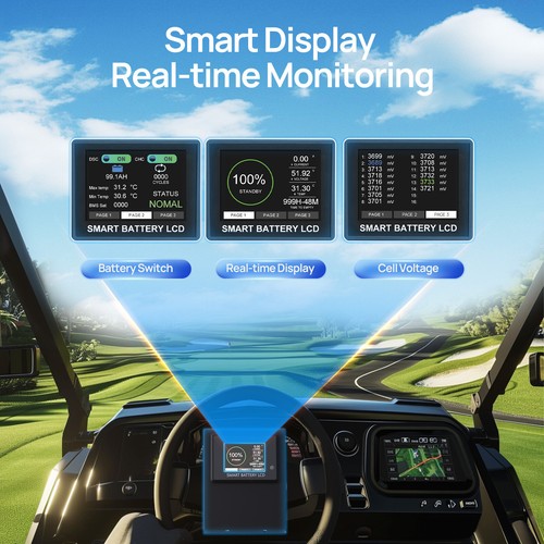 48V 50Ah LiFePO4 Lithium Battery Golf Cart with 18A Charger Smart Monitor RV