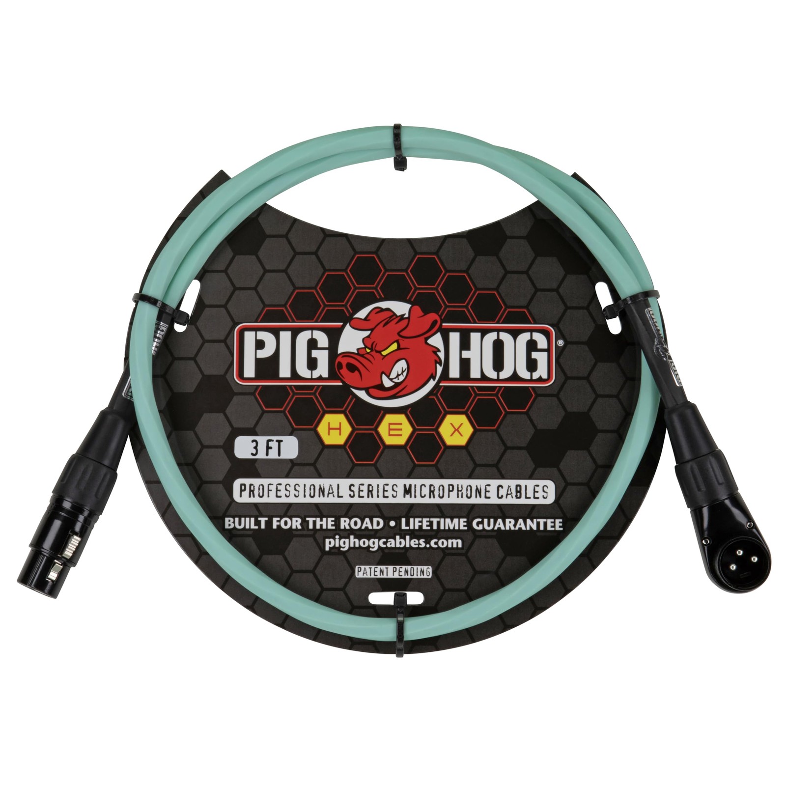 Pig Hog PHMH3SGR Hex Series, 3ft Right Angle Mic Cable, Seafoam Green