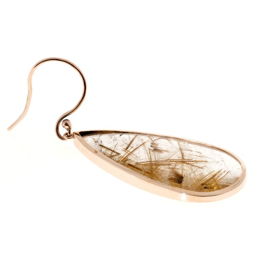 Rare 40.66ct Quartz Crystal 18k Rose Gold Rutile Dangle Earrings