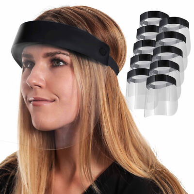 Salon World Safety 10 Black Face Shields Clear Protective Full Face Shields