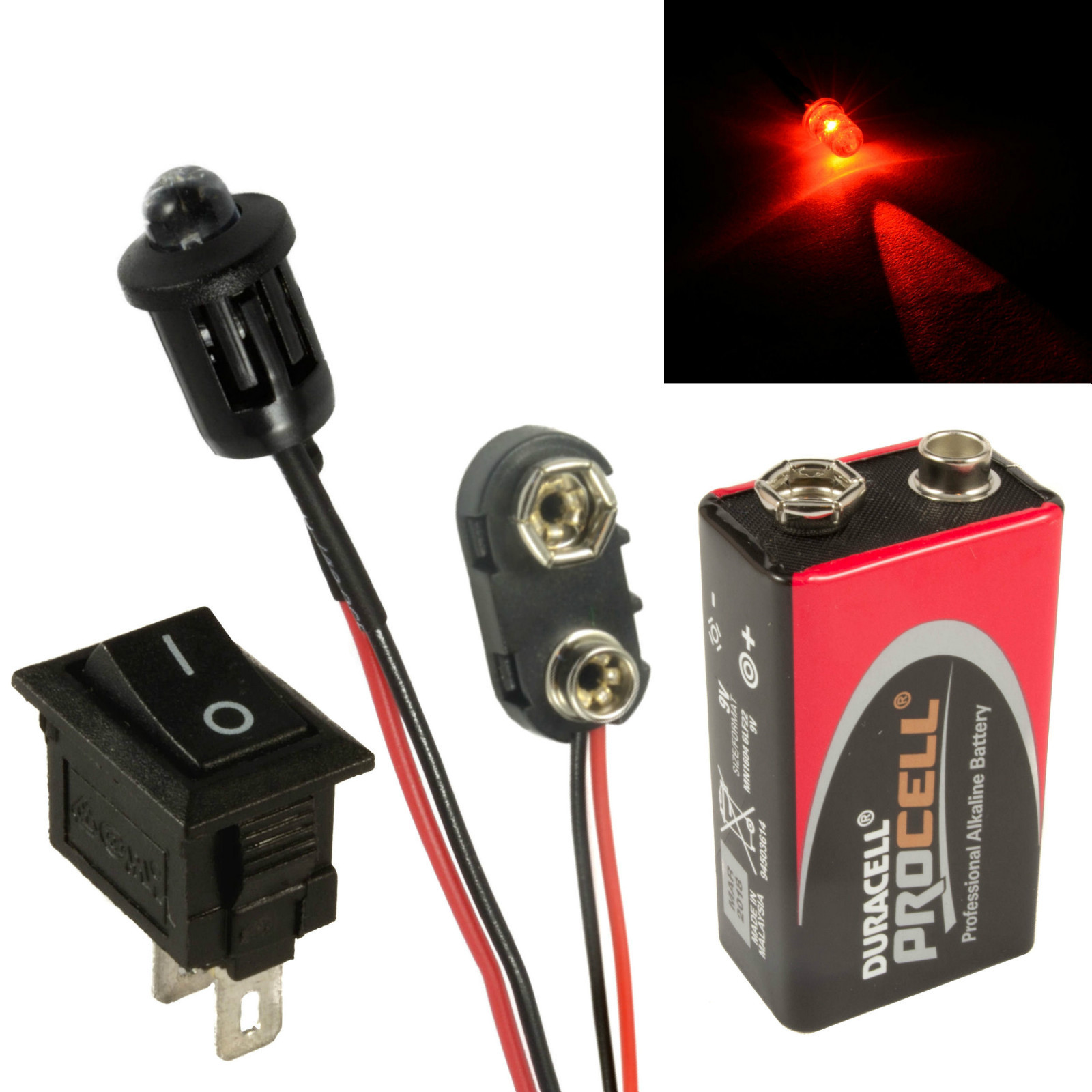 Flashing Red Car Dummy Fake Alarm LED + PP3 Connector + Switch