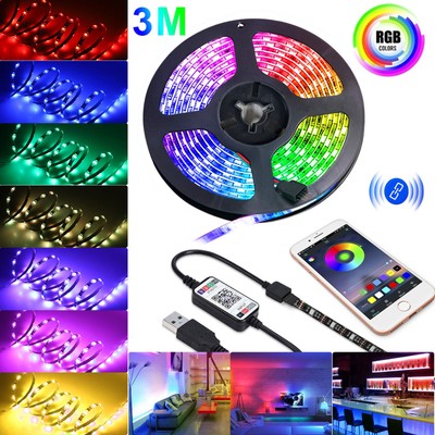 9.8ft Smart LED Strip Lights USB 5050 RGB Backlight Bluetooth Remote for Party