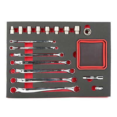 19pc Bolt Extractor Offset Wrench Socket Set, Box End Nut& Bolt Remover Kit Tray
