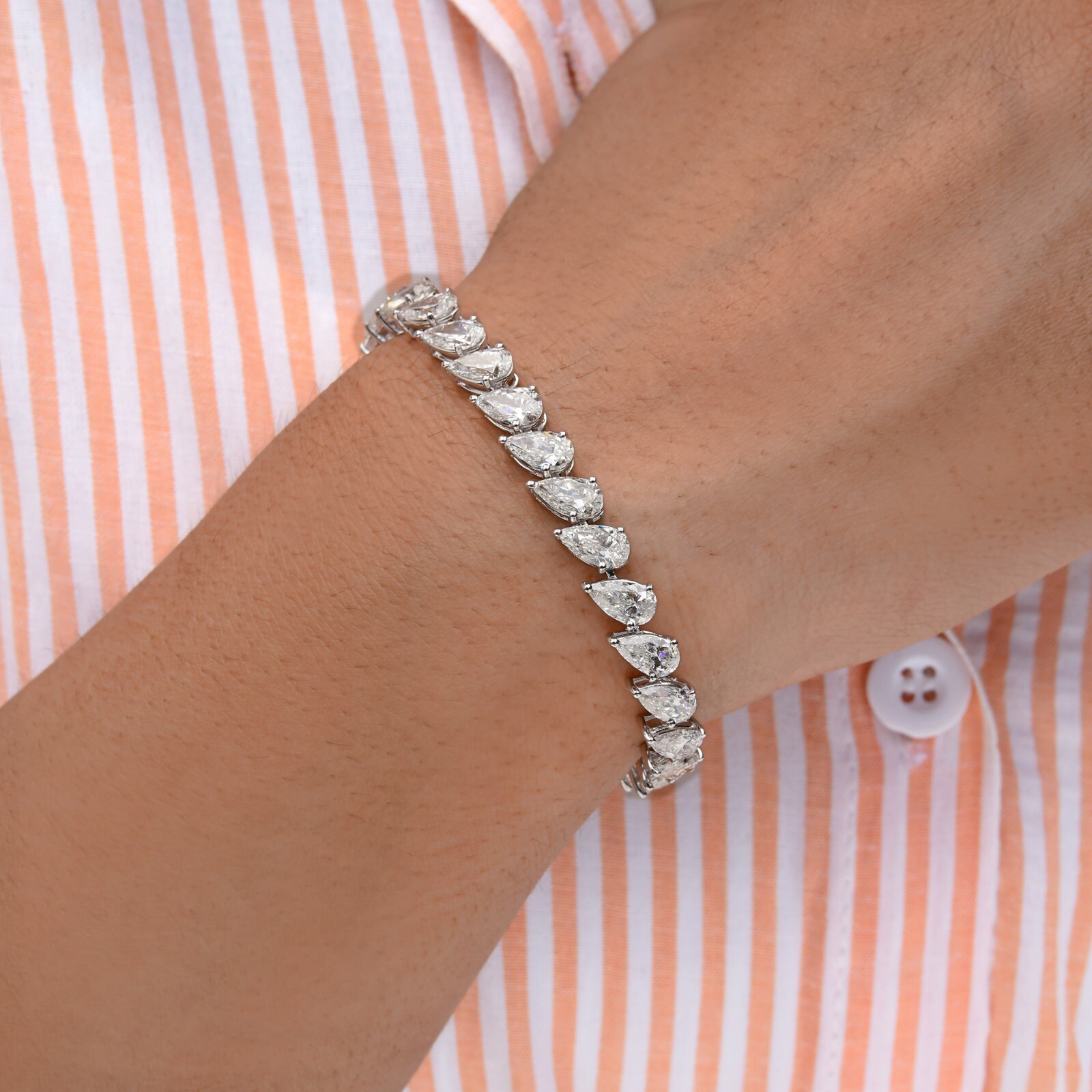 13.59Ct Natural Pear Cut Multi Diamond Tennis Bracelet 18k