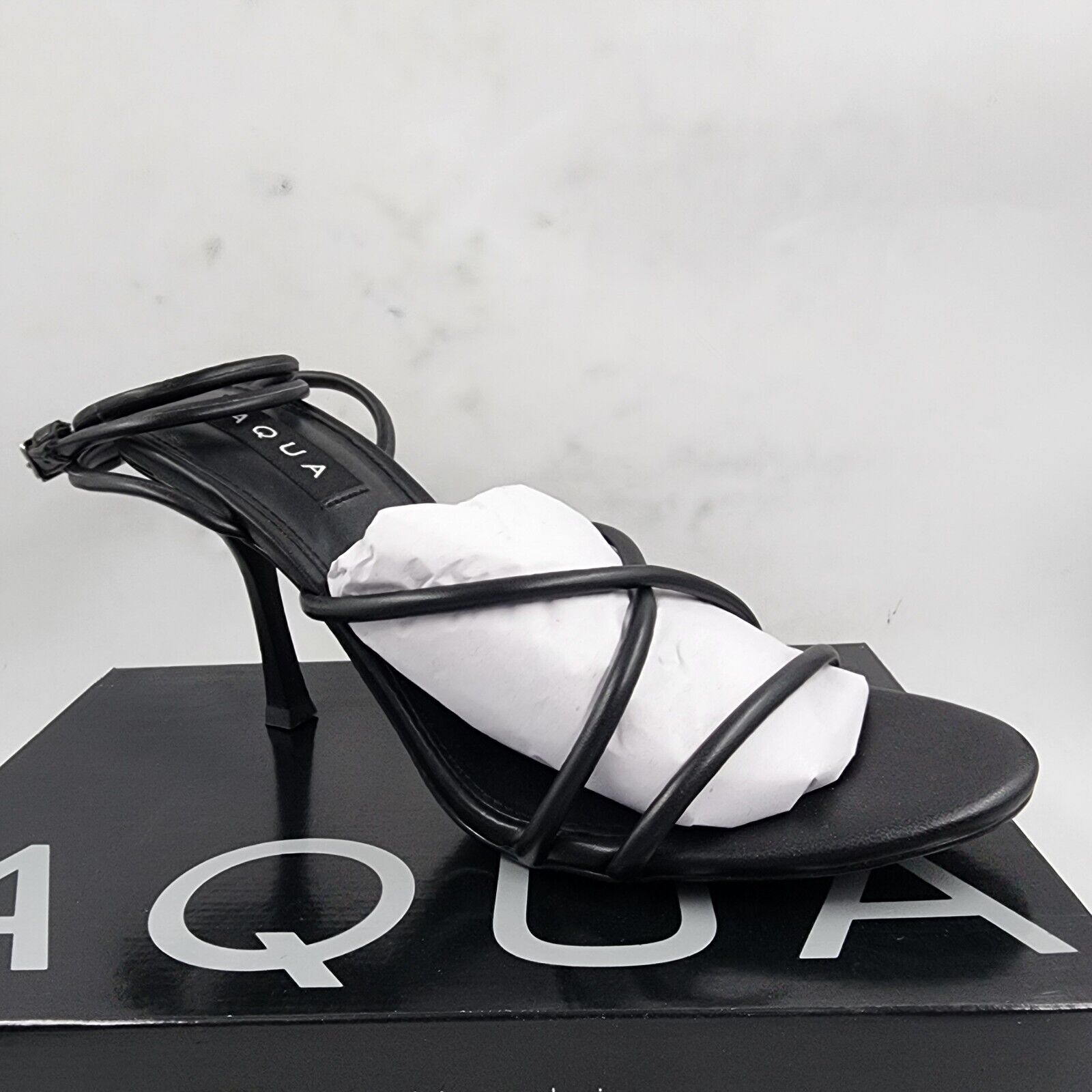 AQUA Arlow Ankle Strap High Heel Sandals Women's 9.5 Black Buckle Strap Closure - Picture 9 of 14