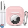 LDSXAY 2 in 1 Silicone Case Compatible with AirPod 4 and AirTag, Shockproof Protective Skin Cover for AirPods 4th Generation with Cleaner Kit and Carabiner (Pink)