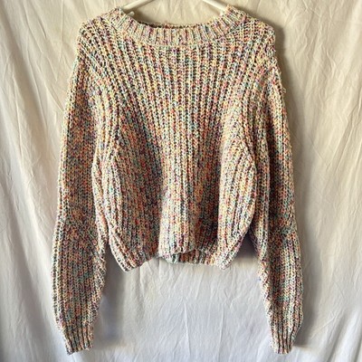 Oversized Chunky Knit Rainbow Sweater Medium Unicorn Eclectic Maximalist Fall