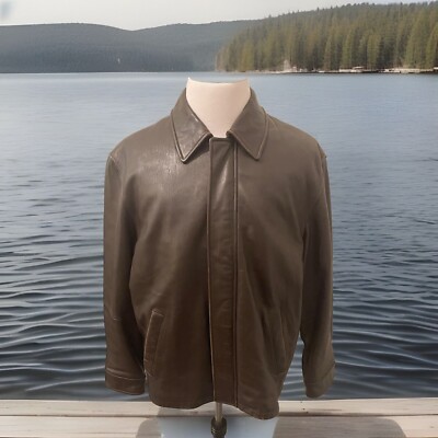 Jos A Bank Leather Jacket Men Large Dark Brown Soft Buttery Padded Lined Bomber