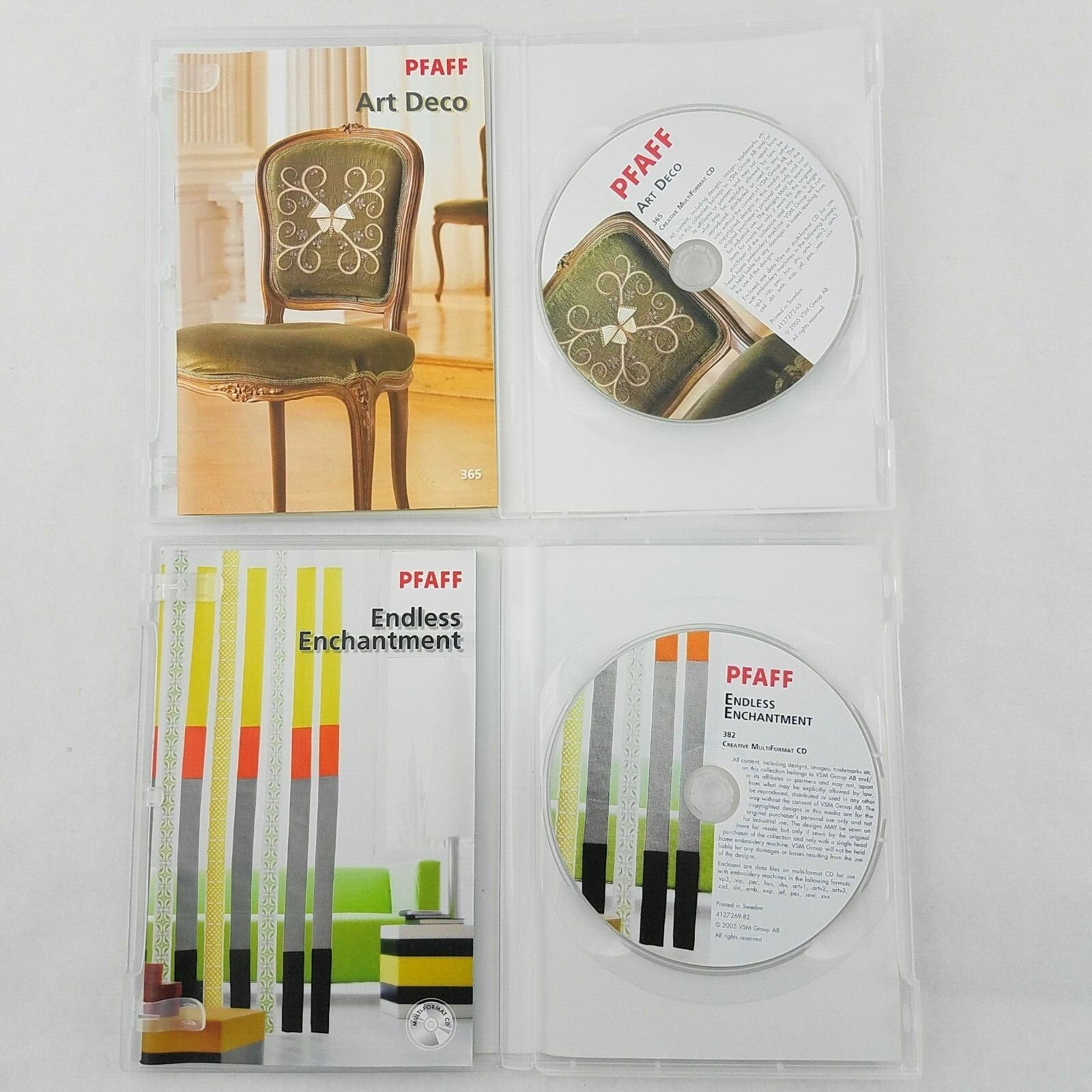 Lot of 2 PFAFF Endless Enchantment & Art Deco Embroidery Designs Multi Format CD