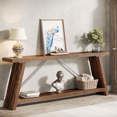 71'' Long Narrow Sofa Table Behind Couch, Industrial Console Table with Storage