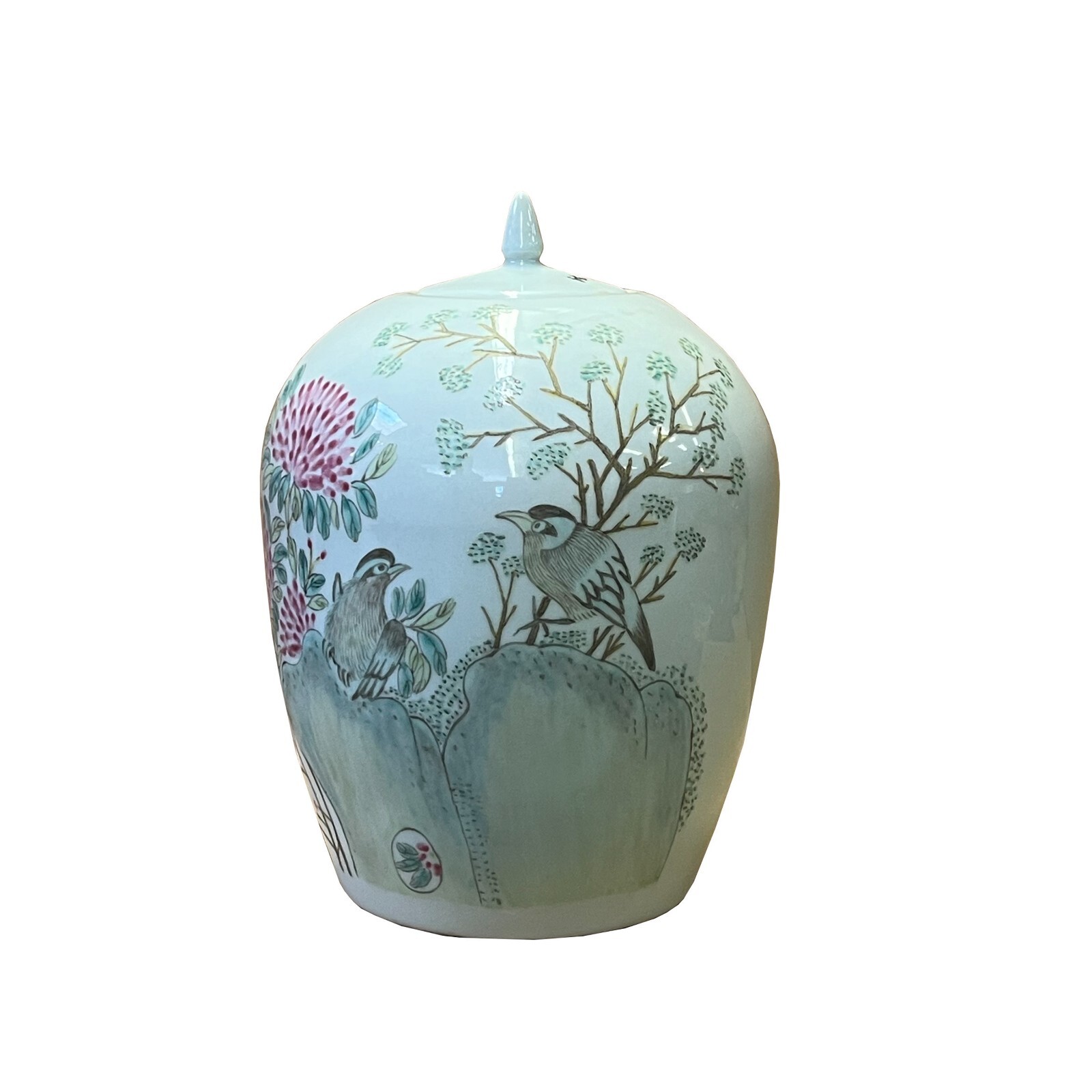 Oriental Distressed Marks Off White Flower Birds Porcelain Oval Jar ws2612S Oriental Distressed Marks Off White Flower Birds Porcelain Oval Jar ws2612S