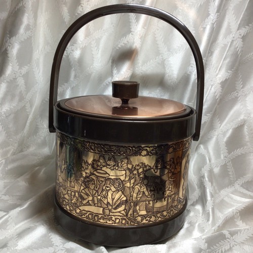Vtg ATAPCO COPPER ICE BUCKET WITH Party SCENE