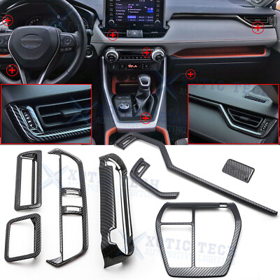 8pcs Carbon Fiber Interior Decoration Cover Trim Combo For Toyota RAV4 2019-2021