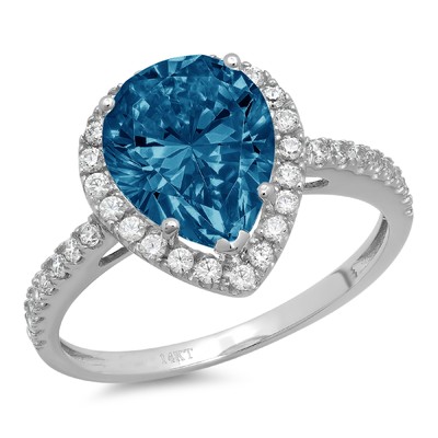 Pre-owned Pucci 2.4ct Pear Cut Halo London Blue Topaz Promise Bridal Wedding Ring 14k White Gold In D