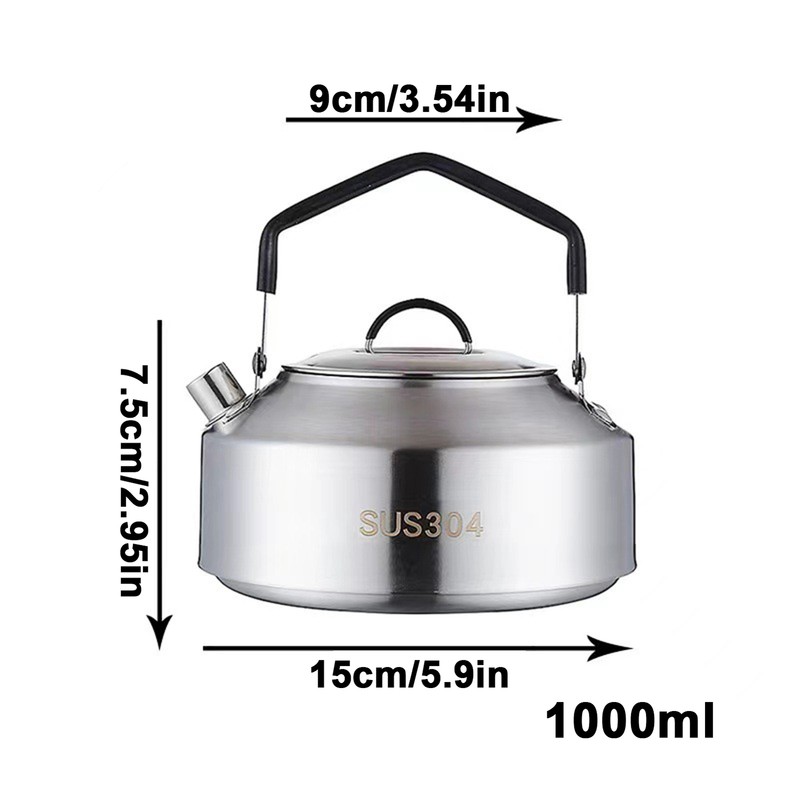 Stainless Steel Tea Kettles Handle Camping Pot Coffee Pot Picnic Cooker 1/1.5L