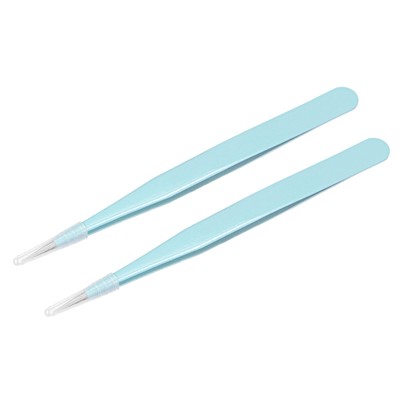 Precision Straight Tip Tweezer Stainless Steel Blue 2Pcs