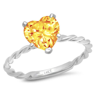 Pre-owned Pucci 2 Heart Shape Rope Knot Real Citrine Wedding Bridal Promise Ring 14k White Gold In Yellow