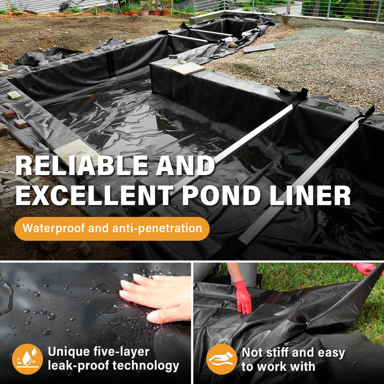 40 X 40FT HDPE Fish Pond Liner Garden Pool Membrane Landscaping ...