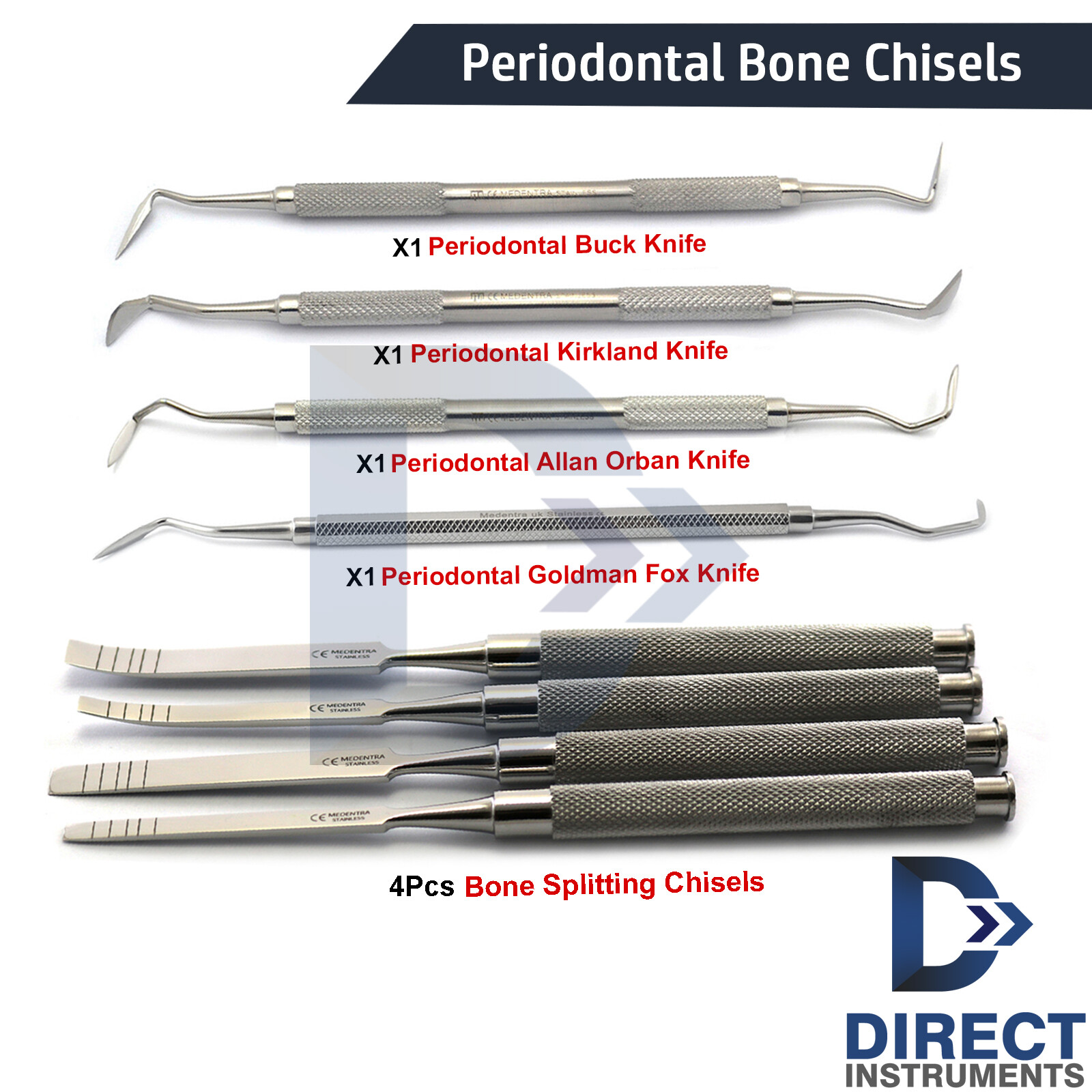 Dental Periodontal Knife Splitting Ridge Bone Expansion Chisels