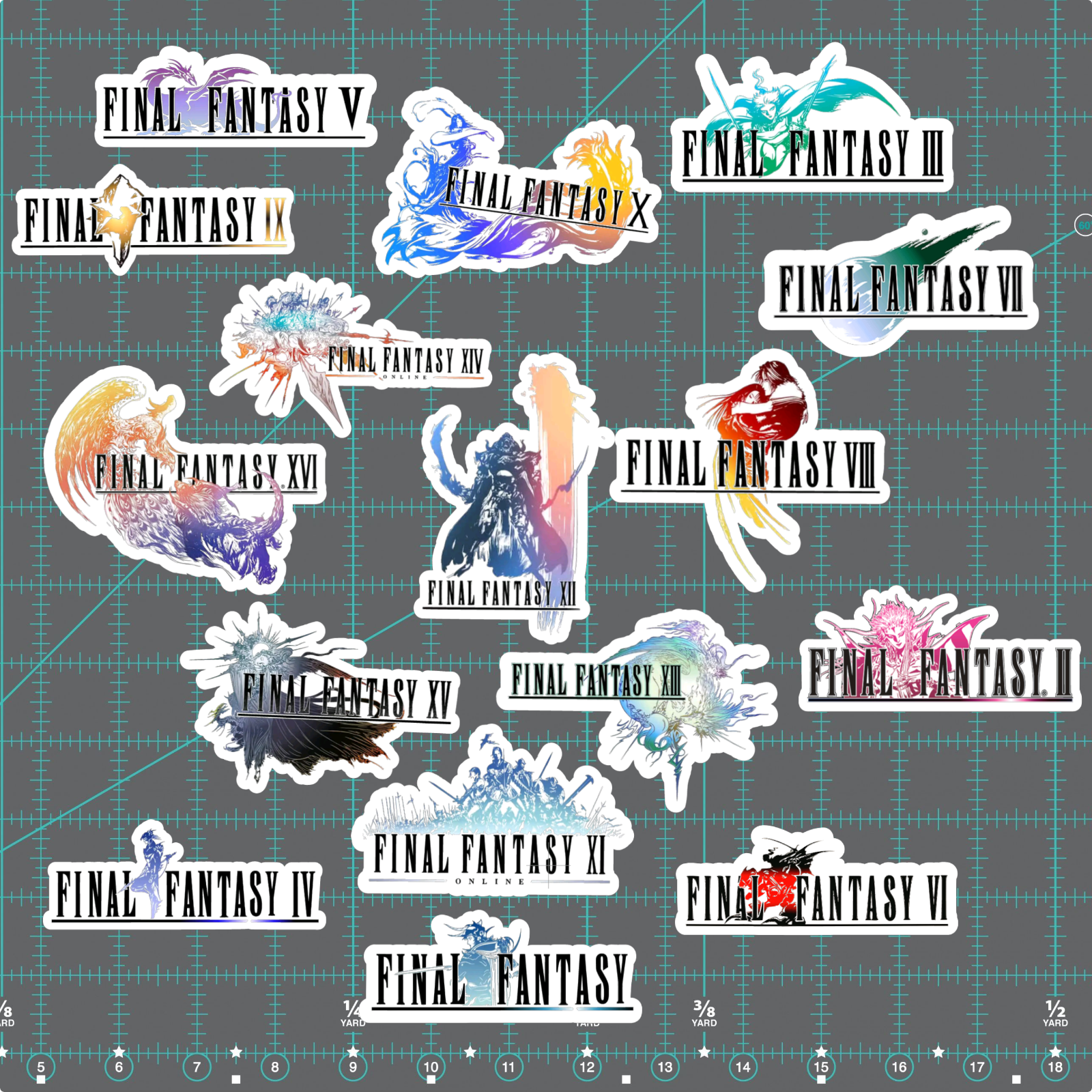 Final Fantasy Logo Stickers - Set of 16 - White, Holographic or