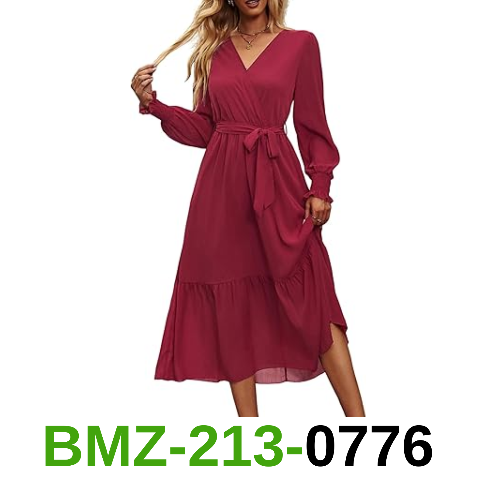 PRETTYGARDEN Women's Floral Print Boho Dress Long Sleeve Wrap V Neck Ruffle, M