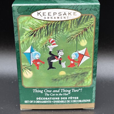 Hallmark Thing One and Thing Two Cat in the Hat Christmas Ornament Set Dr Seuss