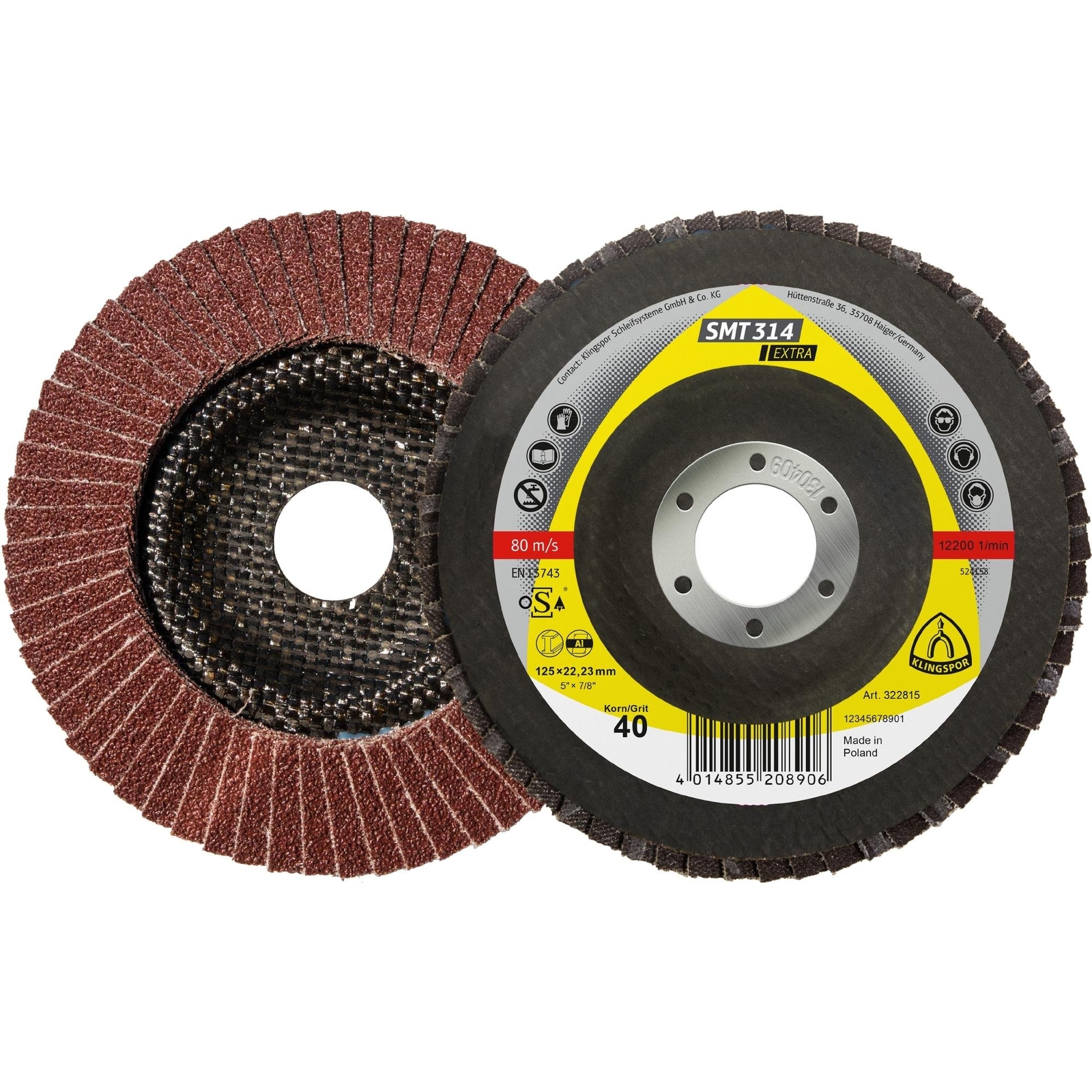 10 x Klingspor Smt 314 Piastra di mop di macinazione, 115 x 22,23 mm Grano 36 a volta