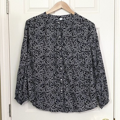 Old Navy Button Up Top Size Large Oversized Fit Pleated Back Floral Black Casual