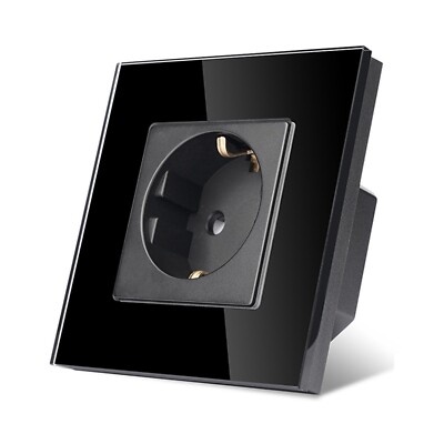 TAWOIA EU Schuko Sockets Glass Frame Socket with Glass Plate Black Plug Clamp