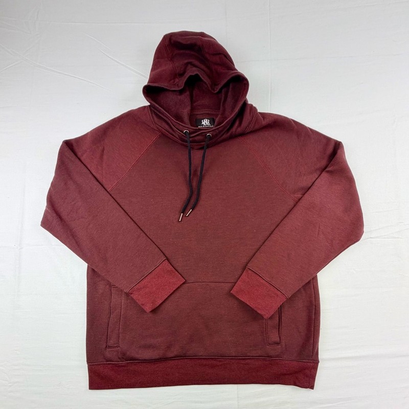 Rock & Republic Hoodie Burgundy Pullover Drawstring Sweatshirt Large