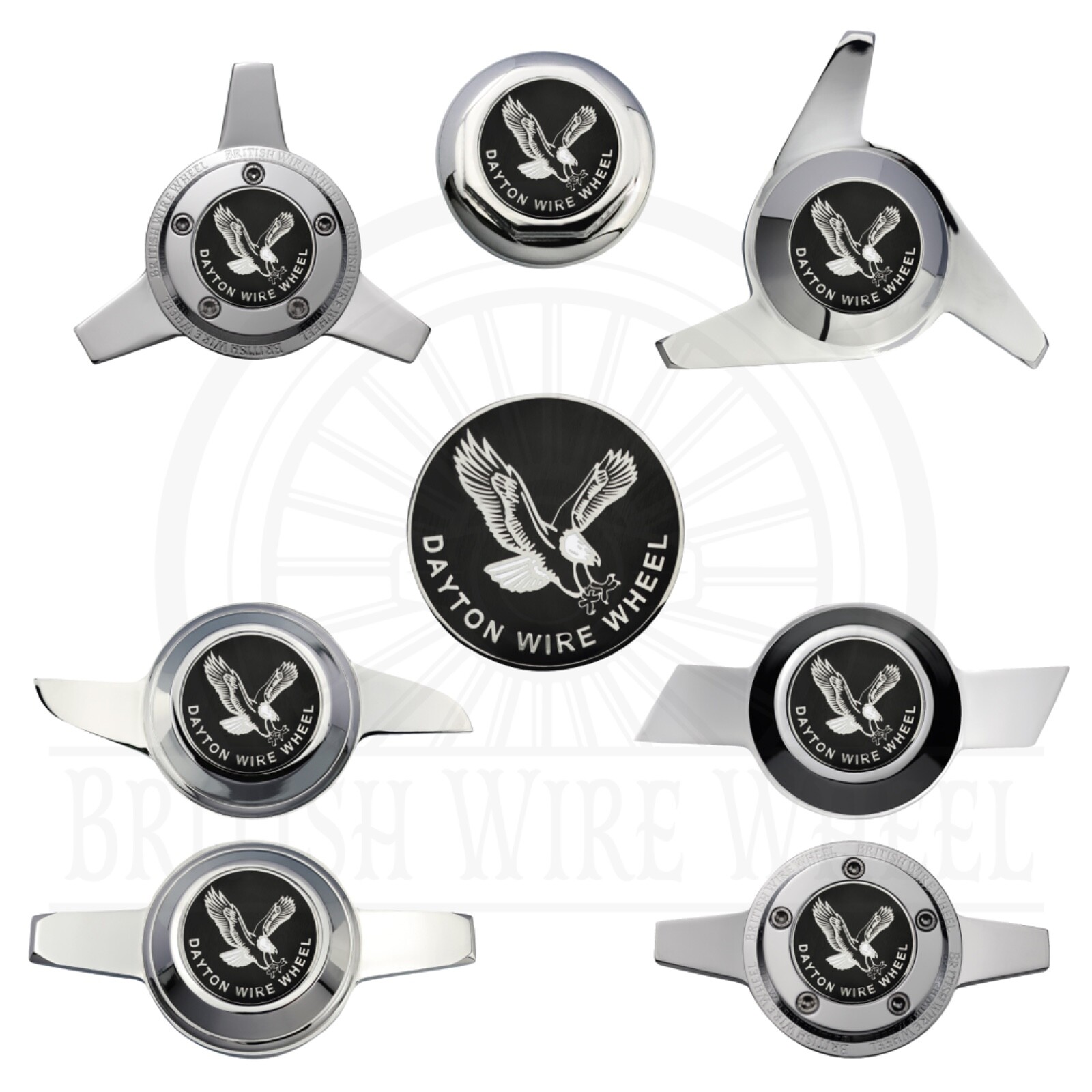 Dayton Eagle Chrome & Black Metal Wheel Chip Emblems with Dayton Eagle Chrome & Black Metal Wheel Chip Emblems with